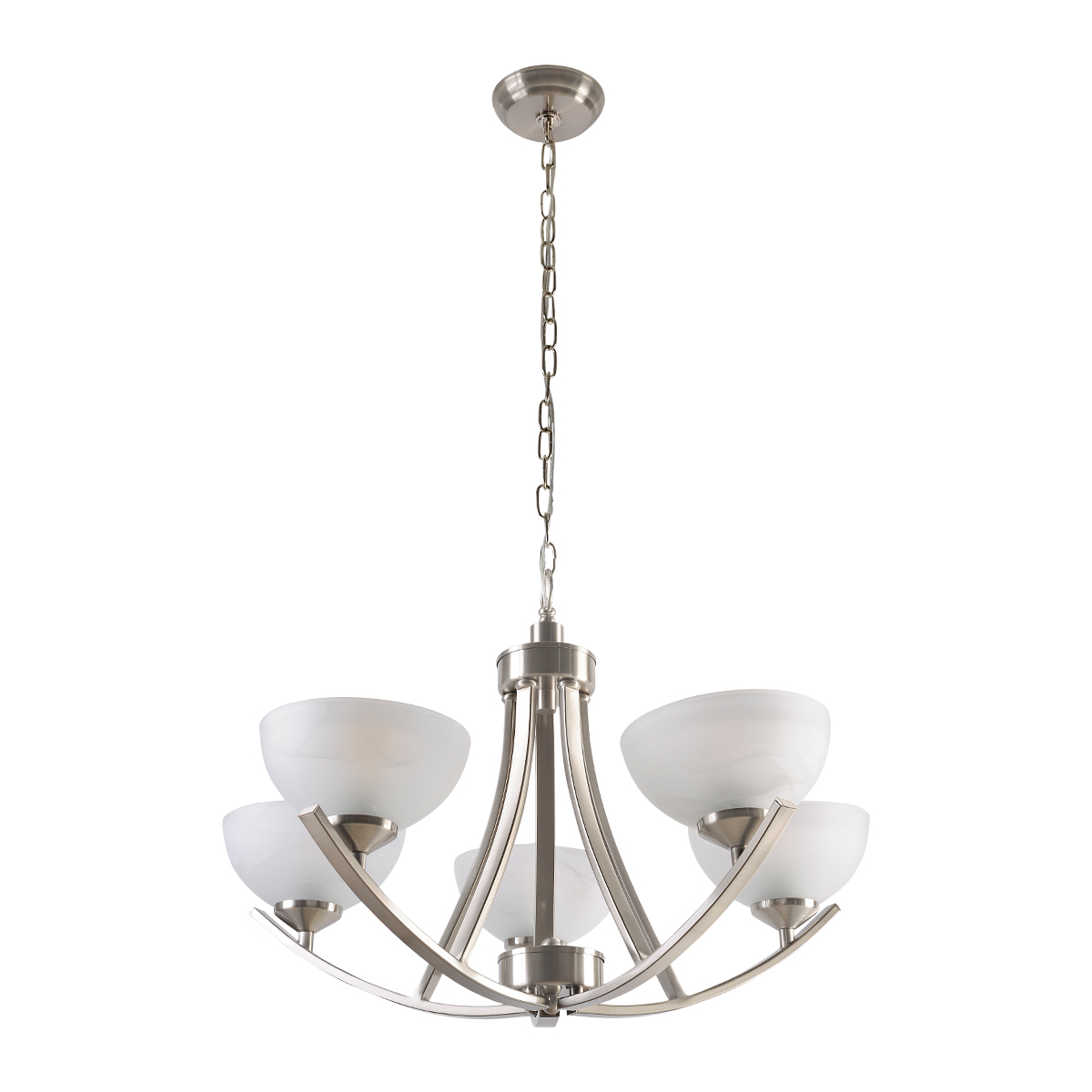 96235-5-Candil atemporal de acero y pantallas de cristal de 5 luces