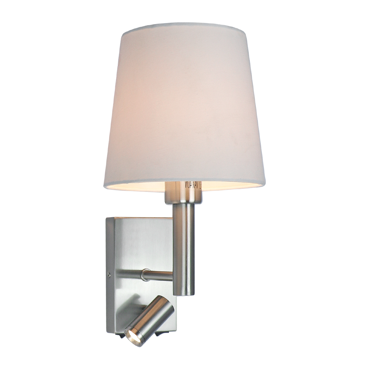 F1091/CR-Luminaria para lectura en color cromo y pantalla de tela color hueso, cuenta con luz led dirigible y entrada USB